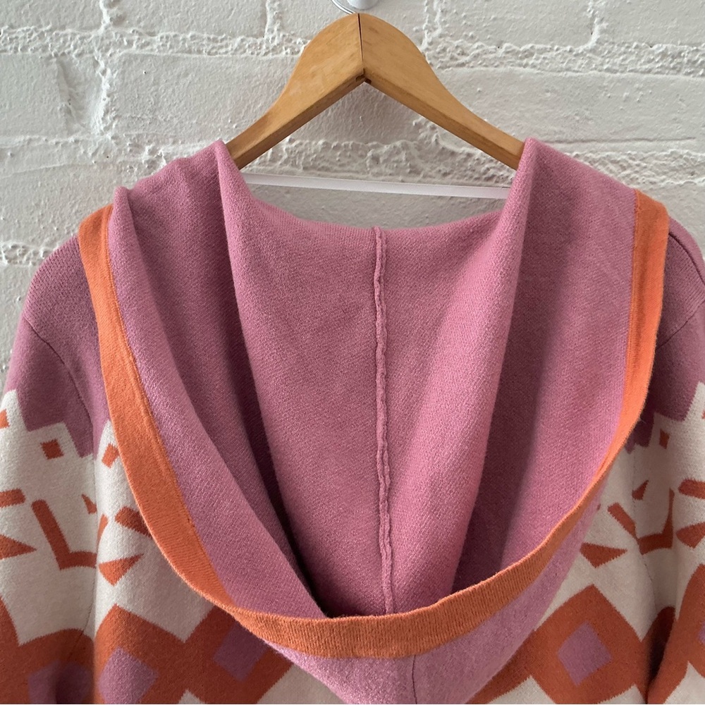 NWT Torrid Hooded Cardigan Duster Cinched Waist Orange Pink Print Boho Cozy Sz 2 - Picture 10 of 15